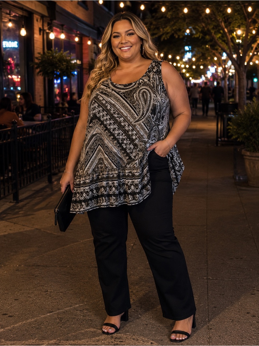 INC International Concepts Black & White Paisley Sleeveless Top